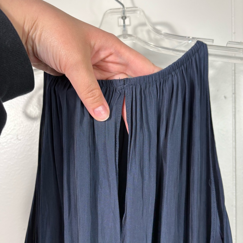 Ramy Brook NY Navy Blue Satin Ruched Bottom Sleeveless Blouse Small S Business - Picture 3 of 6